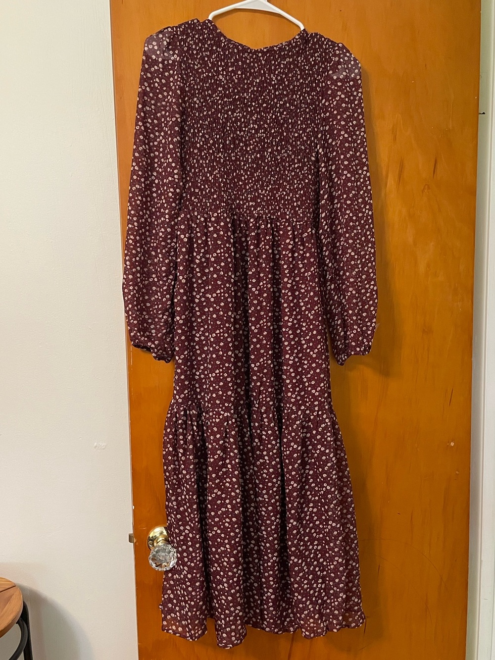 Burgundy Floral Long Sleeve Tiered Midi Dress, Brand: Paper Moon
